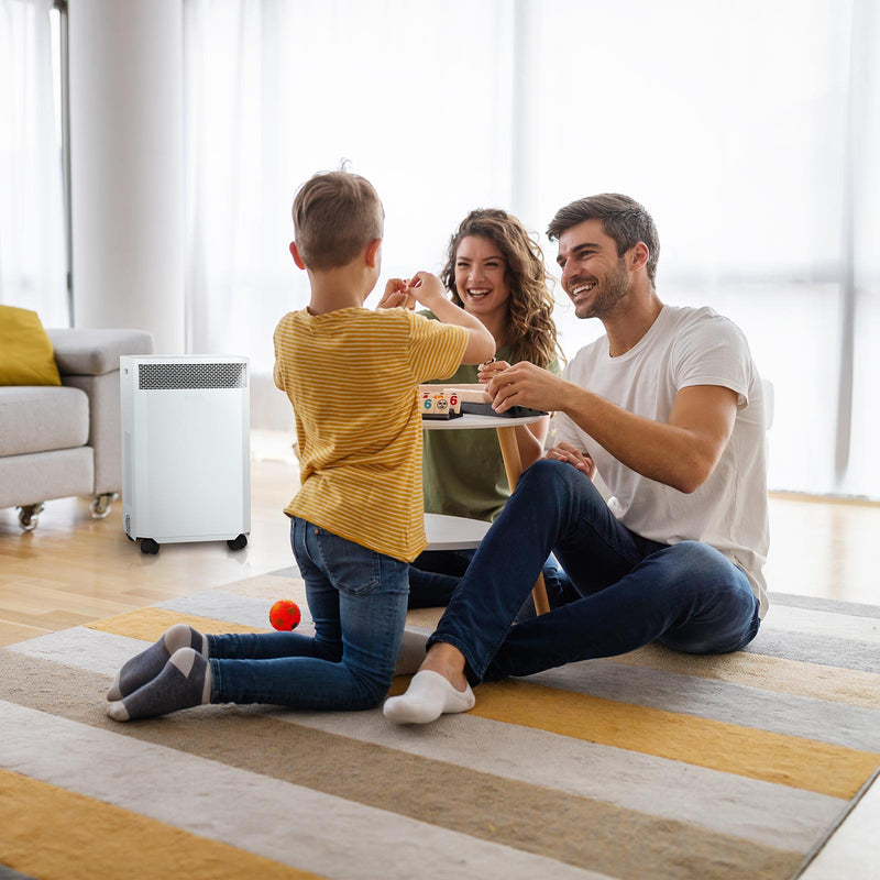 Load image into Gallery viewer, family playing on rug near inova air purifier
